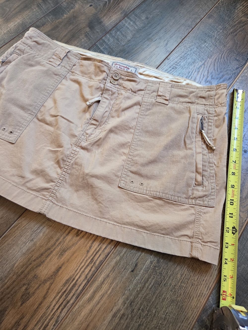 Abercrombie & Fitch Y2K Cargo Micro Mini Skirt Tan Corduroy Patchwork L EUC - Picture 4 of 7